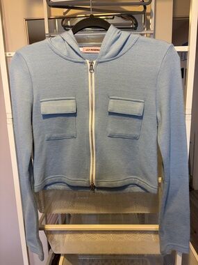 Pale Blue Hooded Zip-Up Jacket with Front Pockets